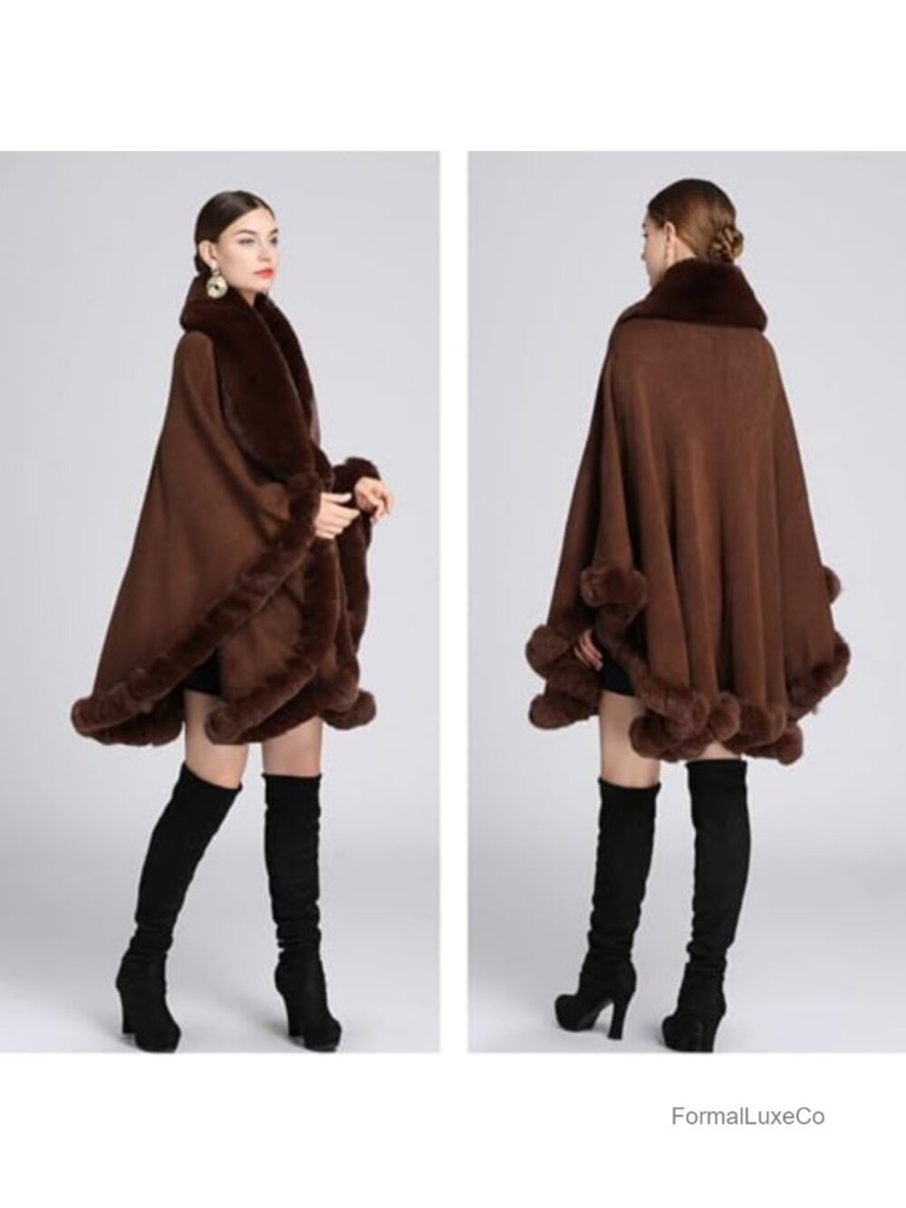 Faux Fur Shawl Wrap Women Winter Knit Poncho Cape Evening Wedding Cover Up - Picture 4 of 6